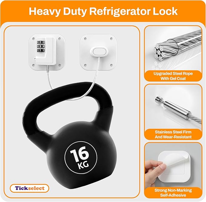 Fridge Lock,2 PCS Refrigerator Lock for Freezer,Cabinets and Drawers,Air Fryer,Doors,Combination Code,Heavy Duty with Adhesive Backing,Easy Install,No Keys Needed White