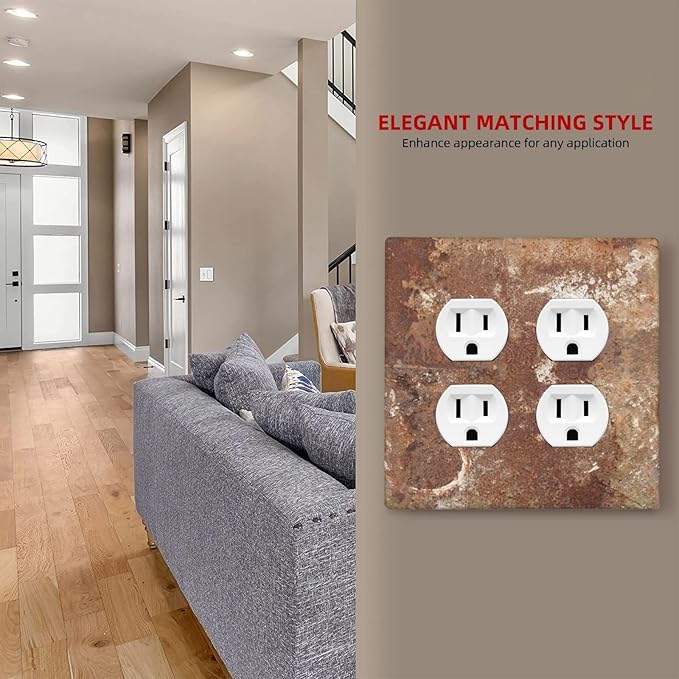 Outlet Covers Shabby Old Aged Rusty Antique Brass Metal 2 Gang Double Duplex Decorative Light Switch Covers Electrical Wallplates Socket Faceplate For Farmhouse Cabin Decor
