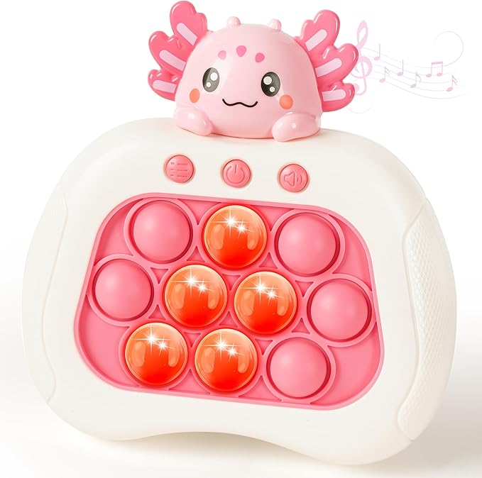 Axolotl Fast Push Pop Game Fidget Console Toys for Kids Adults,Quick Push Pop Bubble Up Gifts,Handheld Light Up Fidget Sensory Puzzle Toy for Boys Grils Teens Age 3-12