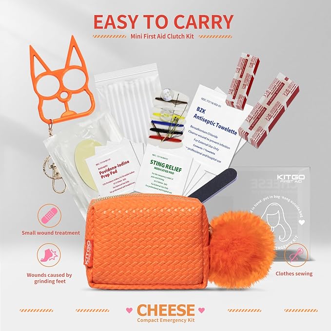 Kitgo Mini First Aid Emergency Clutch Kit -Mother Day Gift Compact Safety Pouch Party Bag with 27 Essential Items for Girl Lady Mother Wife Nurse for Girl Lady Mother Wife Nurse