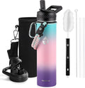 RAYMYLO Insulated Water Bottle 24oz, Triple Wall Vacuum Stainless Steel (Cold for 24Hrs, Hot for 12Hrs), Leak Proof & Non-BPA, 24oz Hydro Water Flask with Paracord Handle & Straw Spout Lids