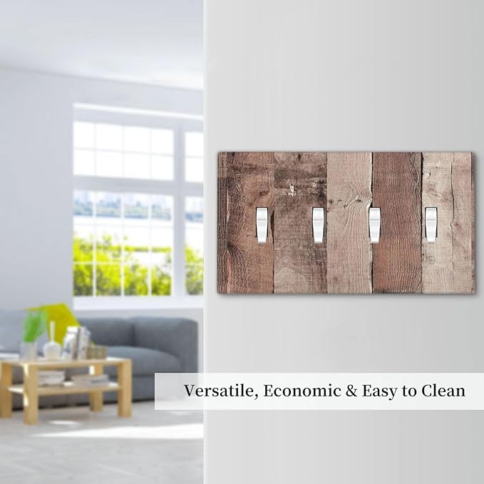 Light Switch Covers Retro Wood Brown Farmhouse Barn Wooden Quad Toggle Electrical Faceplate 4 Gang Wall Plate Decorative Switch Plates for Farmhouse Cabin Decor