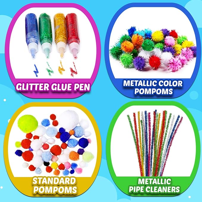 Goody King Arts and Crafts Supplies for Kids - Craft Art Supply Jar Kit for Student Age 4 5 6 7 8 9 10 Year Old Crafting Activity - Collage Arts Set for Toddlers Preschool DIY Classroom Home Project