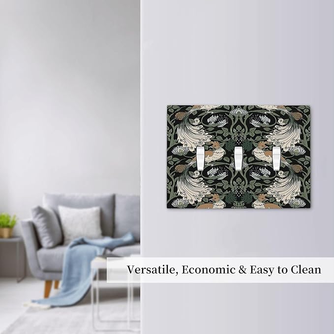 Decorative Switch Plates William Morris Vintage Floral Plants And Birds 3 Gang Wall Plate Faceplate Triple Toggle Light Switch Cover Electrical Wall Panels for Bedroom Home Decor