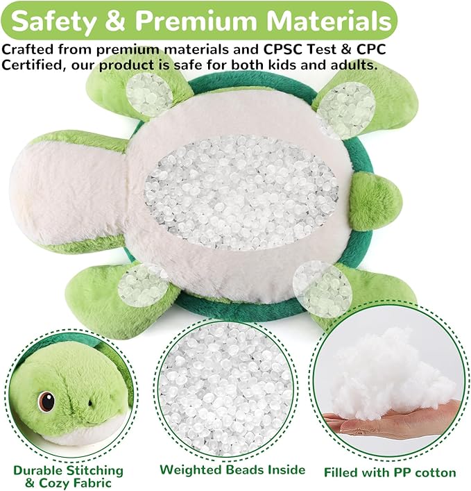 gnomantic Turtle Weighted Stuffed Animals - 22 Inch 4.5 Pounds Weighted Plushies Sea Turtle Stuffed Animal - Big Tortoise Plush Pillow - Cute Plush Toys Gifts for Kids & Adults (22" 4.5 lbs)