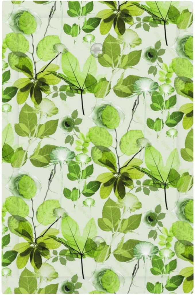 Green Leaves Spring Plant Floral Light Switch Cover Plate 1 Gang No Device Blank Electrical Wall Plates Faceplate Decorative Switch Plate for Bed Room Living Room Decor