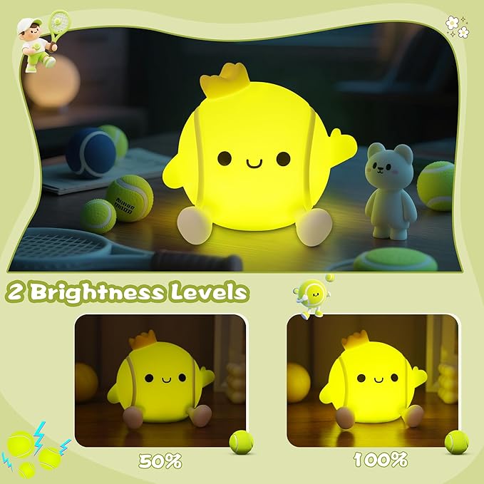 CoolGift Mart Tennis Gifts, Cute Tennis Ball Silicone Night Light, Touch Control & Timer, Suitable for Breastfeeding Reading Working Sleep for Baby Kids Teens Adults Tennis Lovers