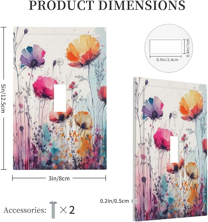 Light Switch Cover Plate Abstract Floral watercolor flowers 1 Gang Wall Plate Cover Wildflower Single Toggle Outlet Covers Decorative Switchplate Electrical Faceplate for Bathroom Home Decor