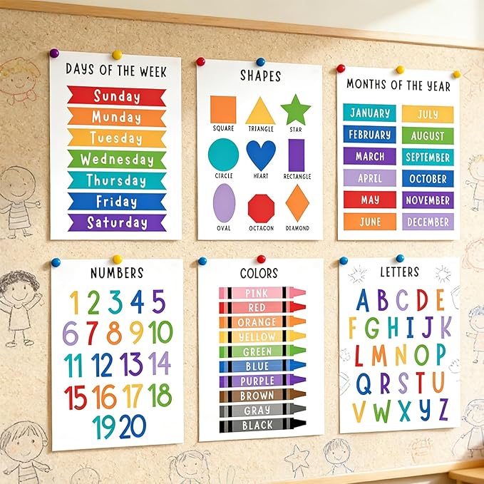 Educational Preschool Learning Posters,Alphabet ABC Posters for Toddlers Classroom Playroom Wall Art Decor,Counting Chart for Kindergarten,Pre K Learning Poster for Toddlers 1-3 Homeschool Supplies