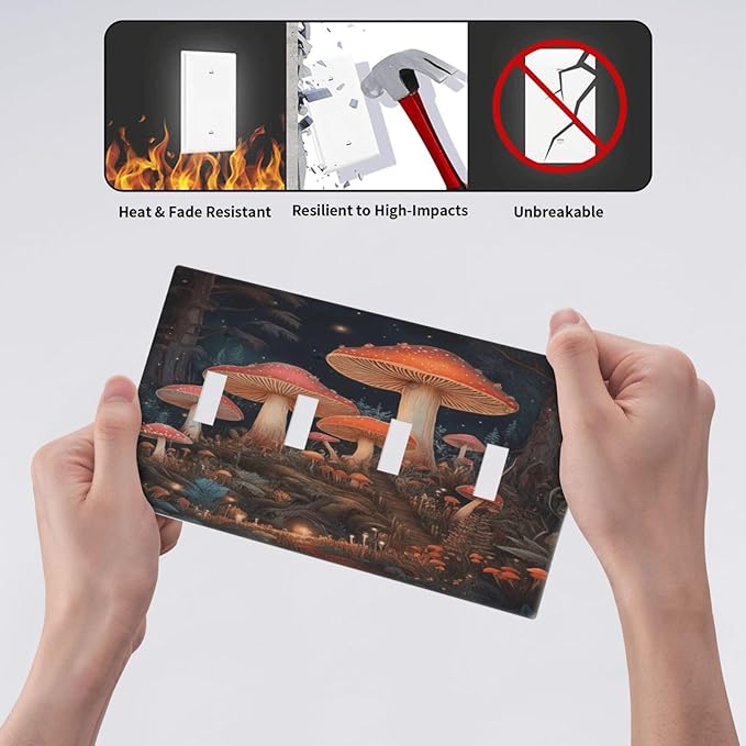 Decorative Art Light Switch Covers Enchanted Mushroom Forest Quad Toggle 4 Gang Wall Plate Switch plate Electrical Faceplate for Home Decor