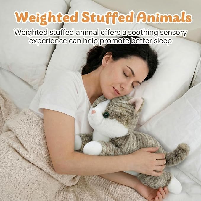 26.5 inch 5 Lbs Weighted Cat Stuffed Animals, Large Realistic Cat Weighted Stuffed Animal, Sensory Comfort Plush Throw Pillow, Soft Kawaii Kitty Plush Toy Gift for Adults Youth