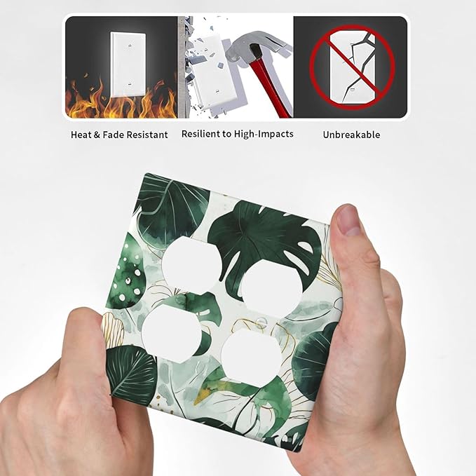 Boho Tropical Green Leaf Watercolor Banana Leaves Outlet Covers 2 Gang Double Duplex Decorative Light Switch Covers Electrical Wallplates Socket Faceplate For Bed Room Living Room Decor