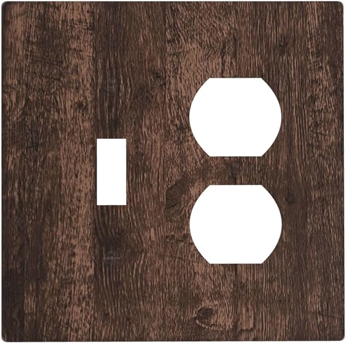 Brown Dark Wood Plank Rustic Vintage Print Wallplates 1 Toggle 1 Duplex Switch Plate Electrical GFCI Faceplate Decorative Light Switch Covers for Farmhouse Home Decor