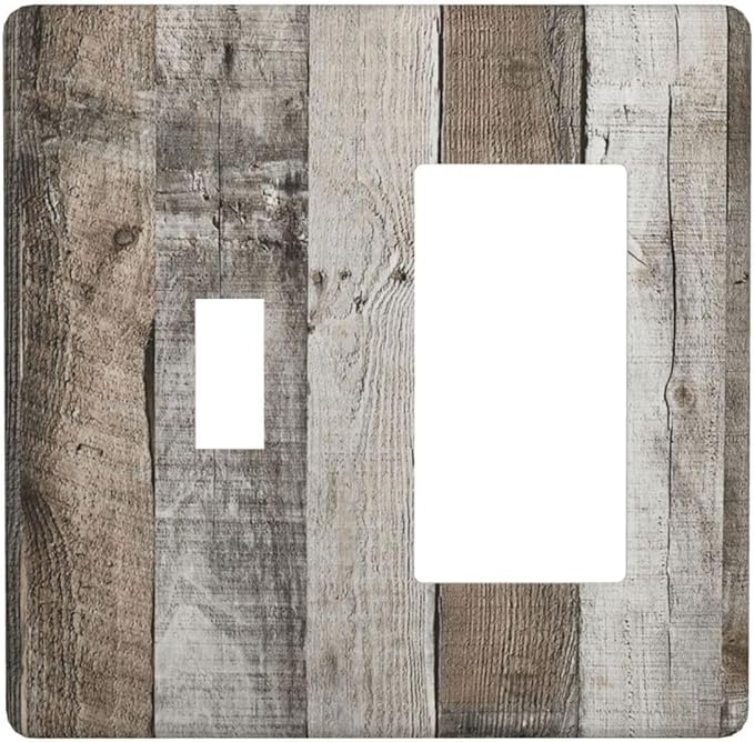 Natural Grey Wood Vintage Faux Wood Grain Outlet Covers 1 Toggle 1 Rocker Combination Decorative Wall Plate Electrical Switch Plates Light Switch Cover Plate for Farmhouse Home Decor