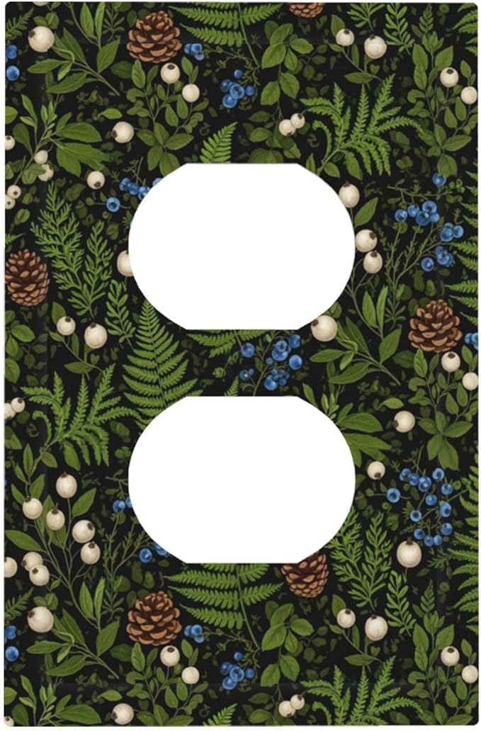 Mystical Forest Floor Duplex Wall Plate - 1-Gang Standard US Size Dark Botanical Fern & Berry Outlet Covers, Cottagecore Woodland for Farmhouse Home Decor