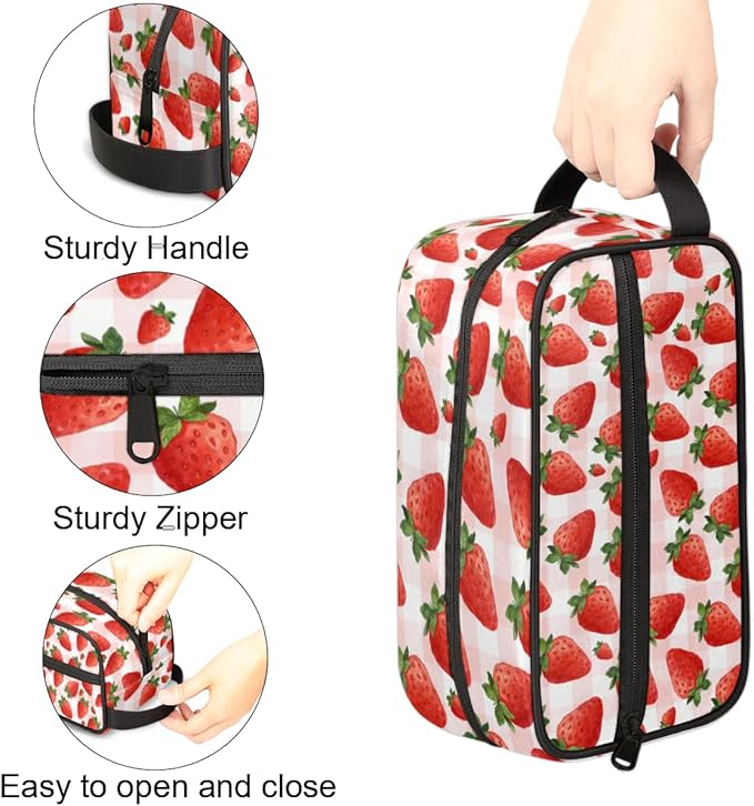 Kids Toiletry Bag for Girls - Strawberry Travel Toiletry Bag Hanging Dopp Kit Cosmetic Bag Makeup Bag Shower Shaving Bag for Toiletries Accessories