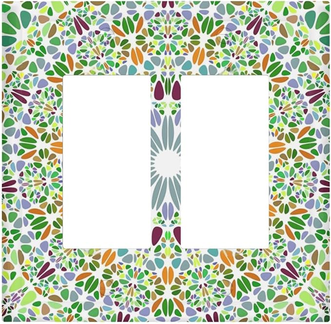 Mandala Flower Abstract Round Mosaic Floral Decorative Outlet Covers 2 Gang Double GFCI Rocker Electrical Wall Panels Light Switch Cover Plate for Bedroom Living Room Decor