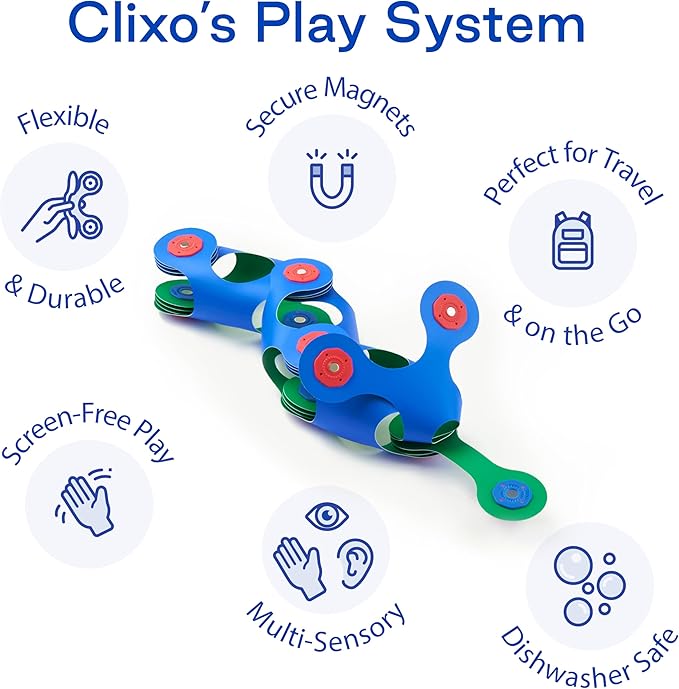 Clixo Itsy Magnetic Toy for Kids - Flexible, Durable, Imagination-Boosting Magnet Building Toy. Educational Multi-Sensory STEM Experience. Great as a Travel Game. Ages 4-99. 18 Piece Pack