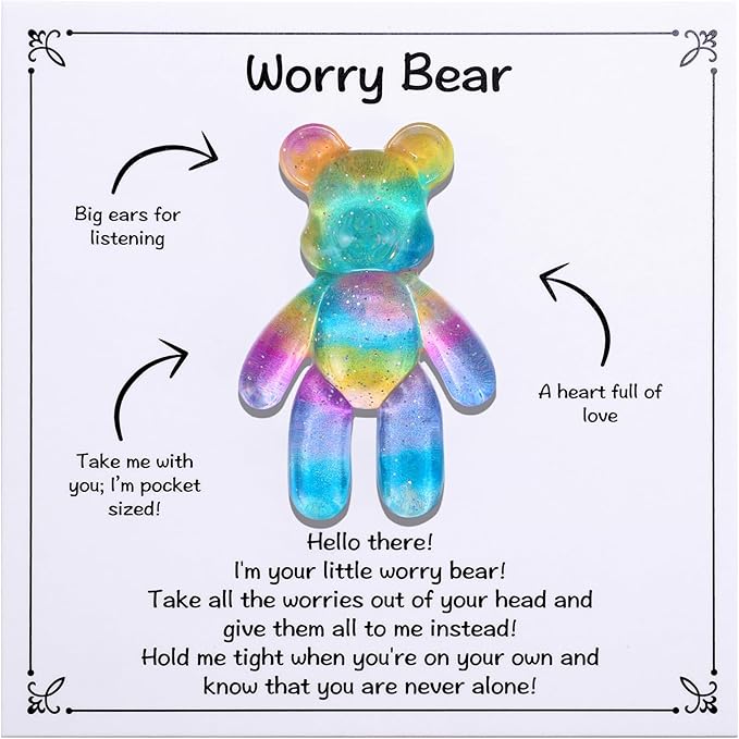 Aesnefe Pocket Bear Hug, Anxiety Relief Gifts, Mental Health Positivity Gift for Men Women, Autism Fidget Gifts, Surgery Worry Gift, Thoughtful Present for School Anxiet, Rainbow Blue