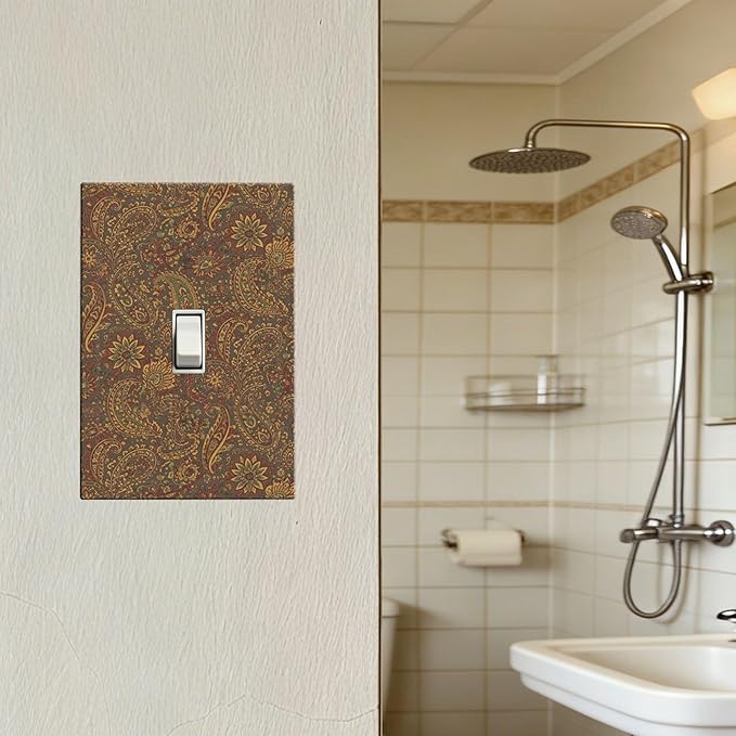 Vintage Paisley 1-Gang Toggle Light Switch Plate, Bohemian Boho Autumn Tones Retro Floral Decorative Wall Plate for Eclectic Homes