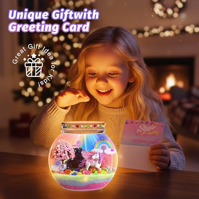 Unicorn Light-Up Terrarium Kit for Kids - Multicolor LED Night Light Birthday Gifts - Unicorn Toys for Girls Ages 4-6 7 8 9 10 Year Old - Kids Arts and Crafts Kit, Easter Ideal Gifts