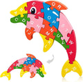 LovesTown Wooden Puzzles for Kids, Double Sided Dolphin Jigsaw with Alphabet & Numbers, Montessori Educational Toy for Toddlers, Chunky Animal Gift