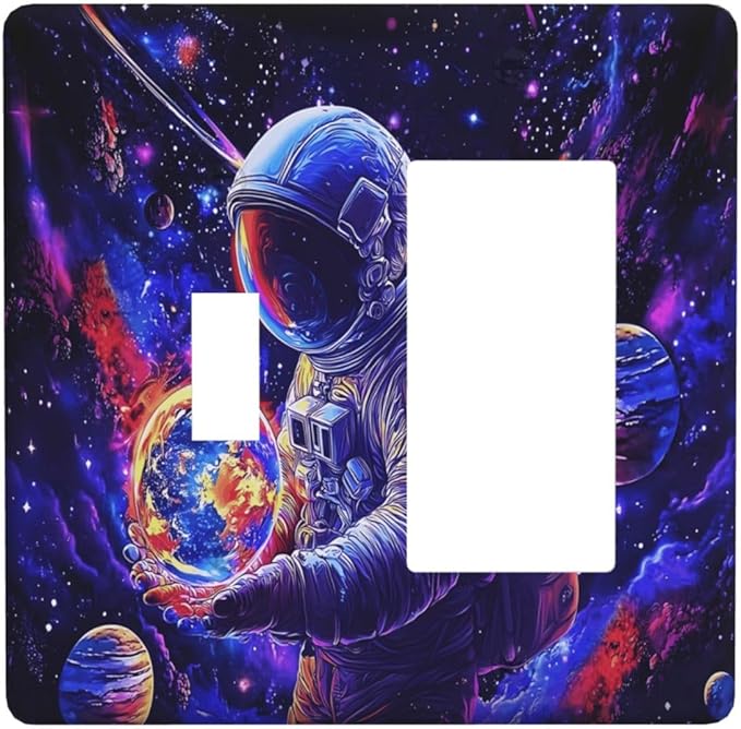 Astronaut Space Cool Galaxy Planet Outlet Covers 1 Toggle 1 Rocker Combination Decorative Wall Plate Electrical Switch Plates Light Switch Cover Plate for Kids Room Nursery Decor