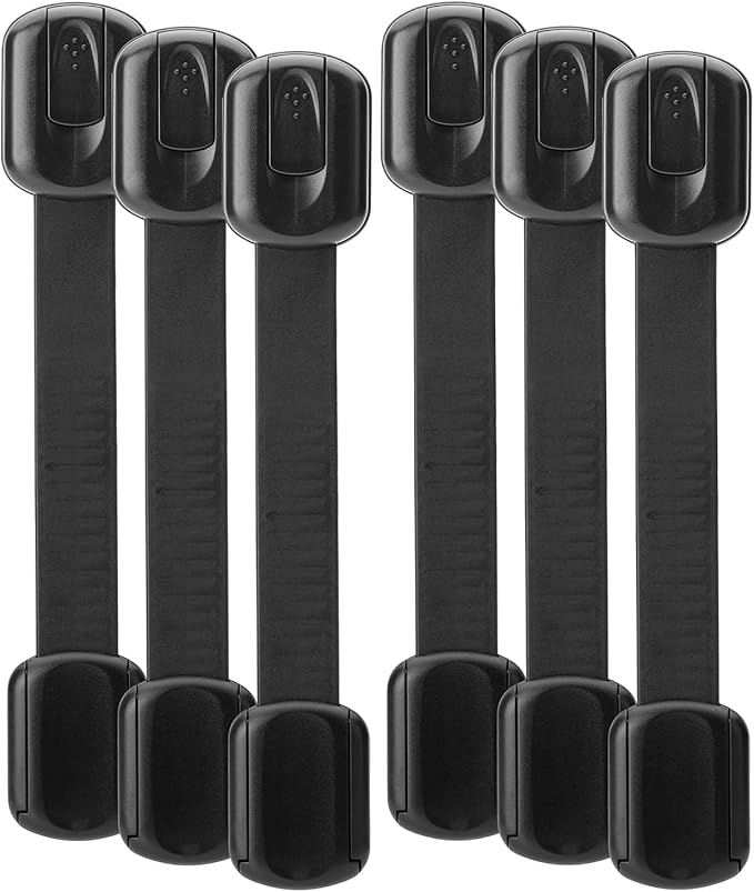 Bates- Child Safety Strap Locks, 6 Pack, Black Baby Cabinet Locks, Toilet Locks Baby Proof, Child Proof Drawer Locks, Cabinet Baby Locks for Cabinets, Child Proof Cabinet Locks, Drawer Child Locks