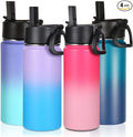 Volhoply 16 OZ Kids Water Bottle Bulk 4 Pack,Insulated Sports Bottles with Straw Lid,Stainless Steel Bottle with Handle Keep Cold,Double Wall Vacuum Tumbler Cups for School,Girls(Assorted, 4)