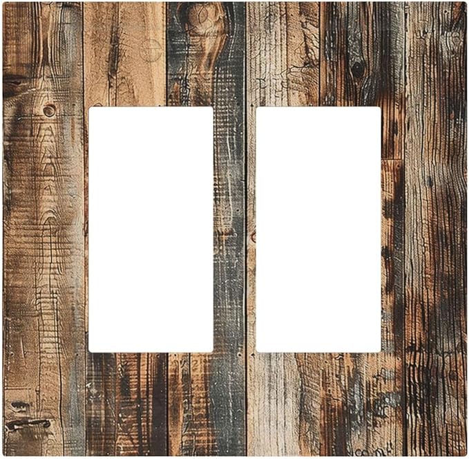 Decorative Outlet Covers Rustic Brown Wood Pattern Splice Plank 2 Gang Double Gfci Rocker Electrical Wall Panels Light Switch Cover Plate For Farmhouse Cabin Decor