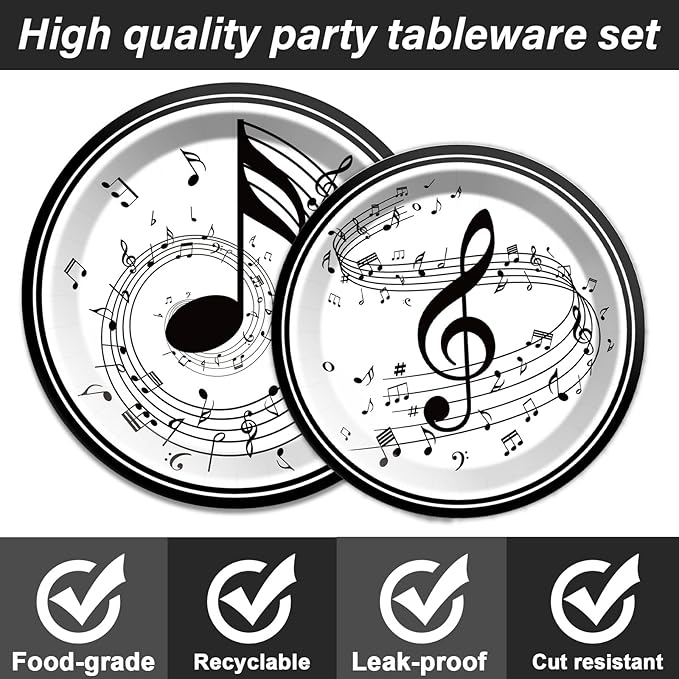 Musical Note Plates Napkins Music Themed Party Tableware Musical Notes Dinnerware Disposable Paper Plates for Baby Shower Music Concert Birthday Karaoke Party Supplies 24 Guests