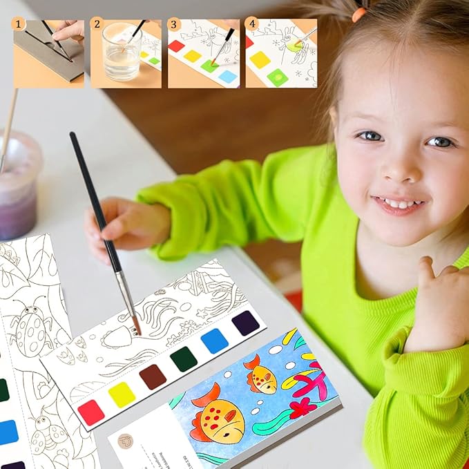 JUNQIU Watercolor Coloring Books for Kids Ages 4-8, Pocket Watercolor Painting Book for Toddlers, Easter Basket Stuffers For Girls Boys, Stocking Stuffers For Kids