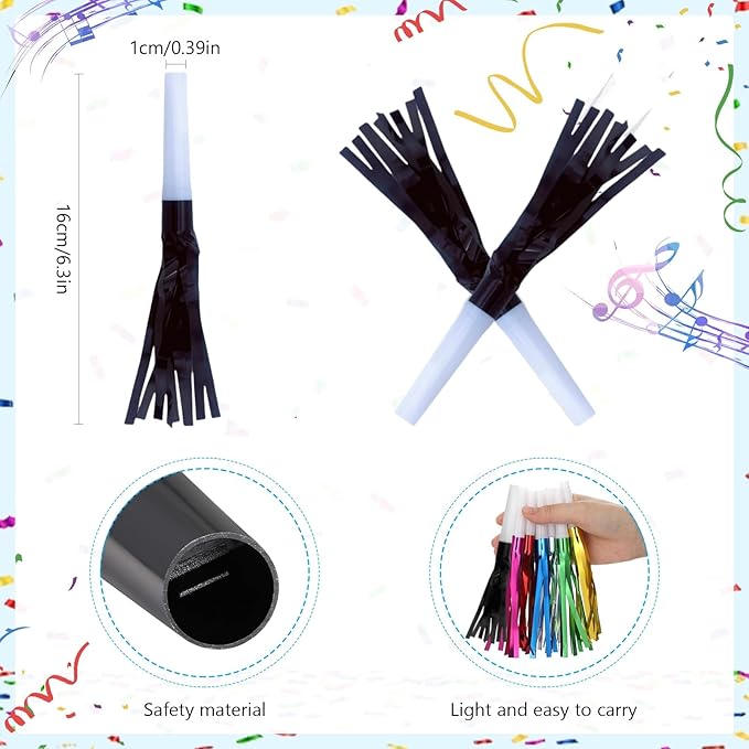 48 Pcs Party Blowers, New Years Eve Noise Makers, Black Noise Makers, for Baby Shower, Kids Birthday, New Year Party