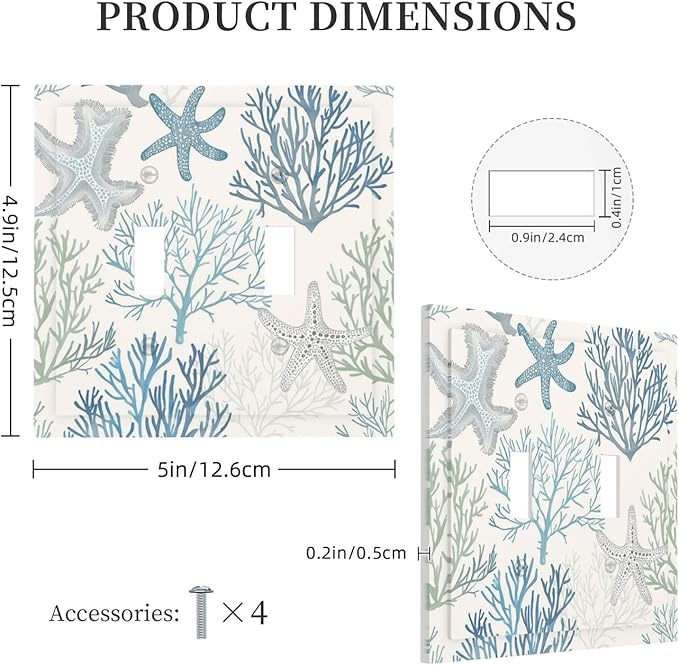 Decorative Switch Plates Ocean Beach Theme Starfish Seashell Coral 2 Gang Double Toggle Outlet Light Switch Cover Wall Plate Electrical Faceplate For Bathroom Kids Room Decor