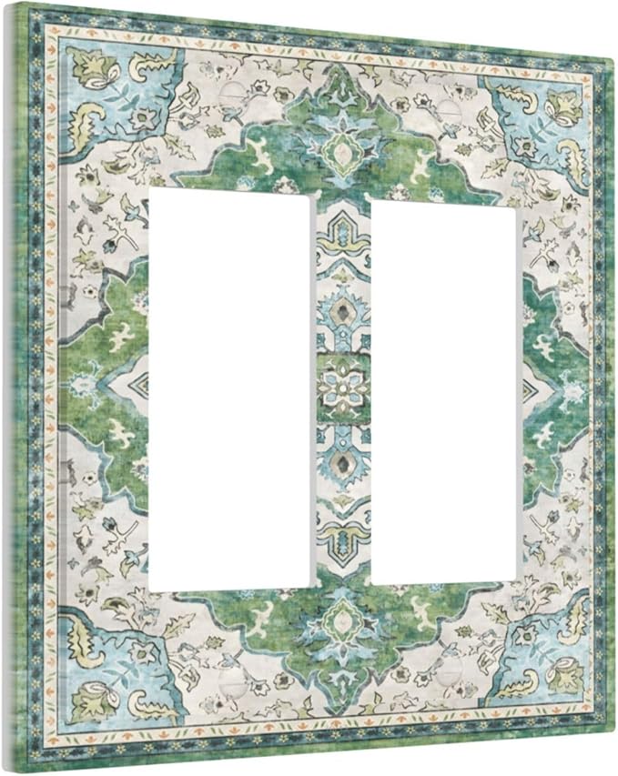 Sage Green Boho Vintage Floral Decorative Outlet Covers 2 Gang Double GFCI Rocker Electrical Wall Panels Light Switch Cover Plate for Bedroom Living Room Decor
