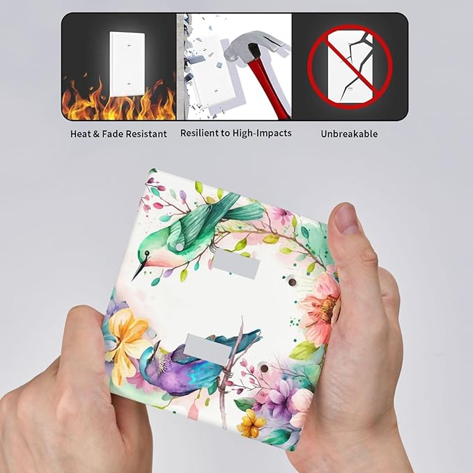 Bird Floral Flower Double Light Switch Cover Plates Decorative 2 Gang Wall Plate Double Toggle Lightswitch Cover