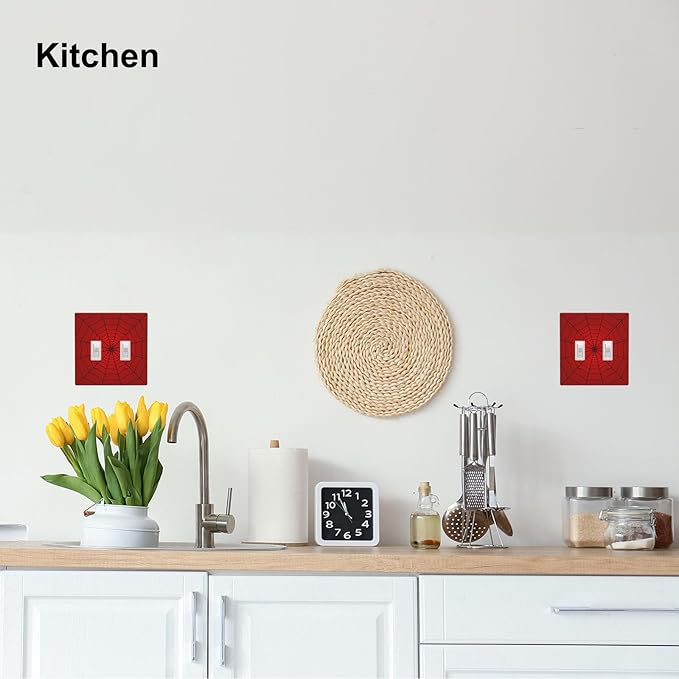 Red Spider Web 2-Gang Double Toggle Switch Plate, Hero Theme Cartoon Wall Plate for Boys Room, Game Room & Man Cave
