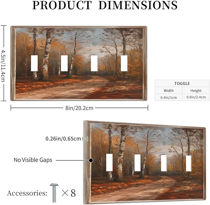 Decorative Art Light Switch Covers Maple Path Quad Toggle 4 Gang Wall Plate Switch plate Electrical Faceplate for Home Decor