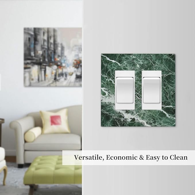 Decorative Outlet Covers Forest Marble Dark Green With White Vein 2 Gang Double Gfci Rocker Electrical Wall Panels Light Switch Cover Plate For Bathroom Kitchen Decor