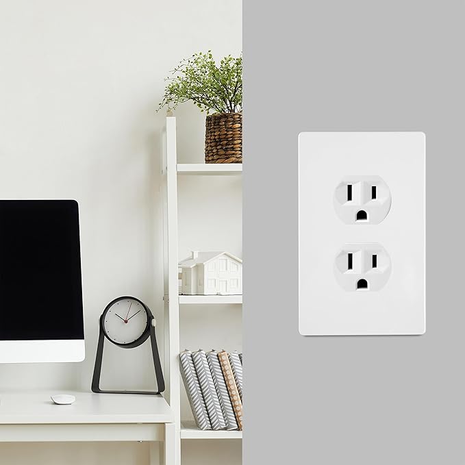 Bates Screwless Duplex Wall Plates, 6 Pack White - Screwless Wall Plate Cover - Electrical Wall Outlet Cover