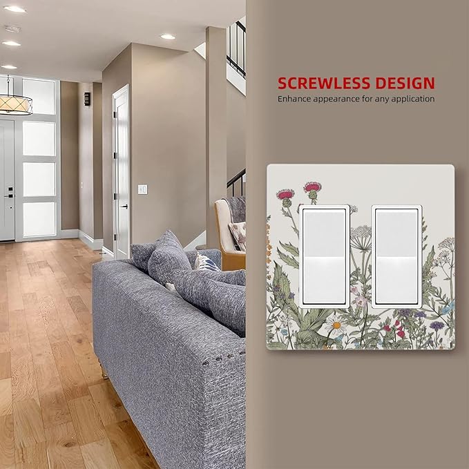 Vintage Colorful Wild Flower Floral 2 Gang Double GFCI Rocker Rocker/Decorator Light Switch Cover Decorative Outlet Wall Plate Electrical Faceplate Screwless