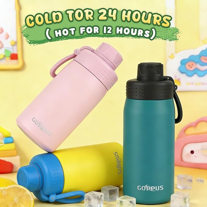 GOPPUS 15oz Kids Water Bottle with Spout Lid, Toddler Water Bottle, Stainless Steel Insulated Water Bottle, Leakproof, BPA Free, Suitable for Boys and Girls for School（Navy Blue）