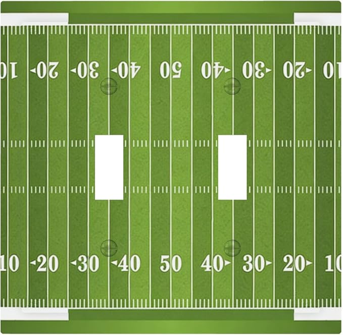 Football Field Double Toggle Switch Cover - 2-Gang Standard US Size Game Day Gridiron Light Switch Covers, Vintage Football Design for Boys Room Decor