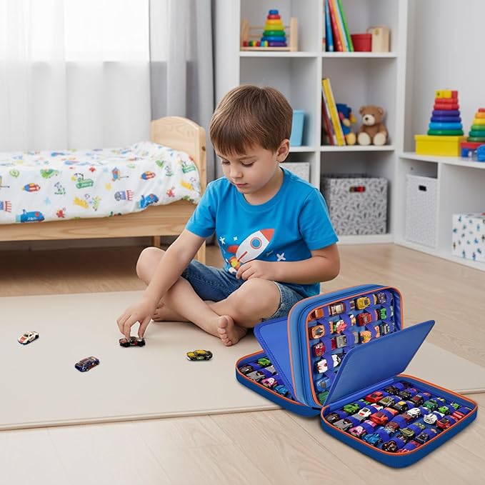 SAIKA 96 Toy Car Storage Case Compatible with Hot Wheels for Matchbox for LEGO for AZEN for JOYIN for Tub Works Cars Toy Car Organizer Holder for 96 Mini Cars- Blue(Case Only)