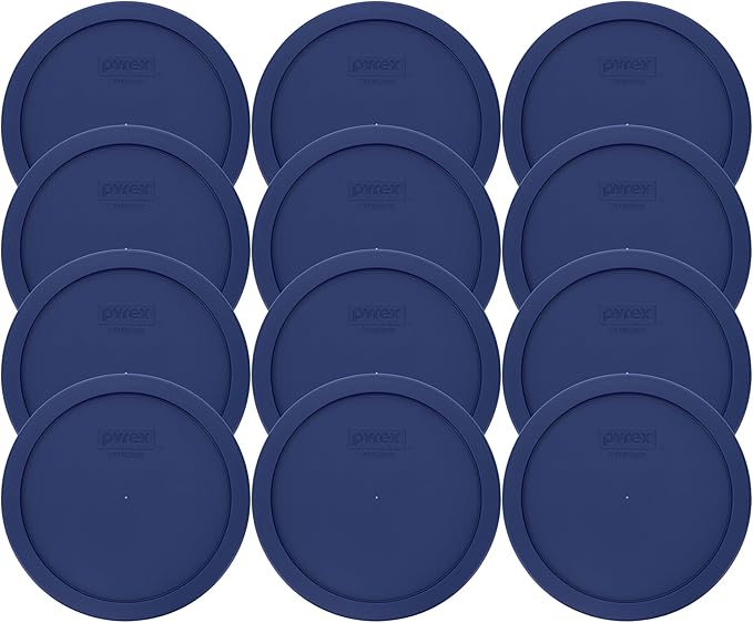 Pyrex 7402-PC Blue Food Storage Replacement Lid (This Lid Fits the Pyrex 7402 6-Cup SCULPTED MIXING BOWL and 7203 7-Cup Glass Bowl) (12 Pack) - Made in USA