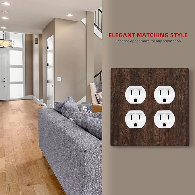 Decorative Outlet Covers with Rustic Dark Wood Grain & Vintage Style Design 2 Gang Wall Plate Double Duplex Receptacle Light Switch Cover Switch Plate Cover for Kitchen/Living Room