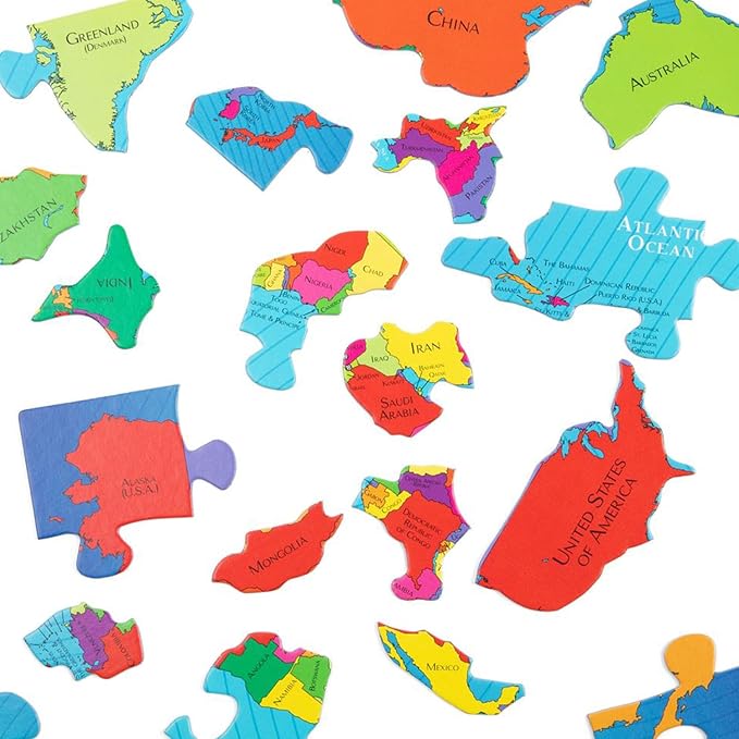GeoToys GeoPuzzle, World Jigsaw Puzzles, 68 Pc Geography Game & Map Puzzle, Educational Games & Kids Learning Activities, Puzzle Gifts for Children Ages 6-9, Fun Learning Toys for Kids