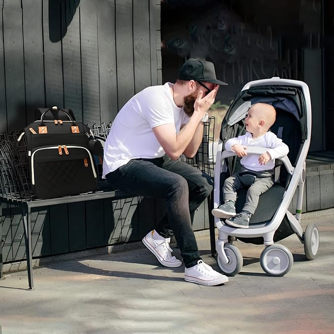 GurZinn Diaper Bag Backpack with Changing Station Portable 3 in 1 Multifunction Backpack Travel mommy bag Stroller Black