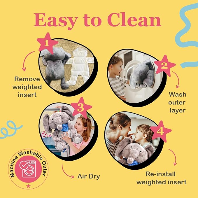 Lilly's Love Weighted Stuffed Animals for Adults & Kids — 5lb Calming Elephant Plush for Anxiety, ADHD & Sensory | Machine Washable Weighted Stuffed Animal w/Removable Insert | Ernie The Elephant