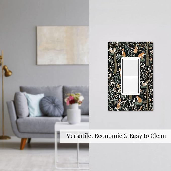 Decorative Outlet Covers Fairy Forest Animals Fox Squirrel Flower 1 Gang Single Rocker Light Switch Cover Plate Wall Plates Gfci Faceplate For Bed Room Farmhouse Decor